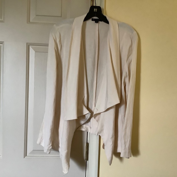 H by Halston Draped Zip Front Linen Blend Blazer Ecru SZ 14 - Picture 4 of 16